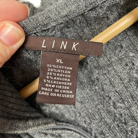 LINK Grey Cashmere & Angora Cotton Blend 1/4 Zip Cable knit Sweater Size: XL - Picture 7 of 7